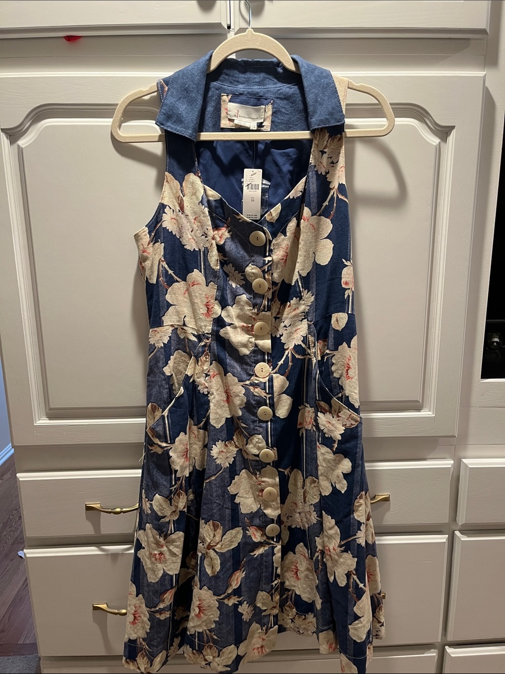 NWT ANTHROPOLOGIE $160 Camellia Blue Floral Collared Lined Shirt Dress Size 10